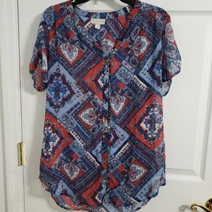 Dressbarn Patriotic Paisley Sheer Blouse